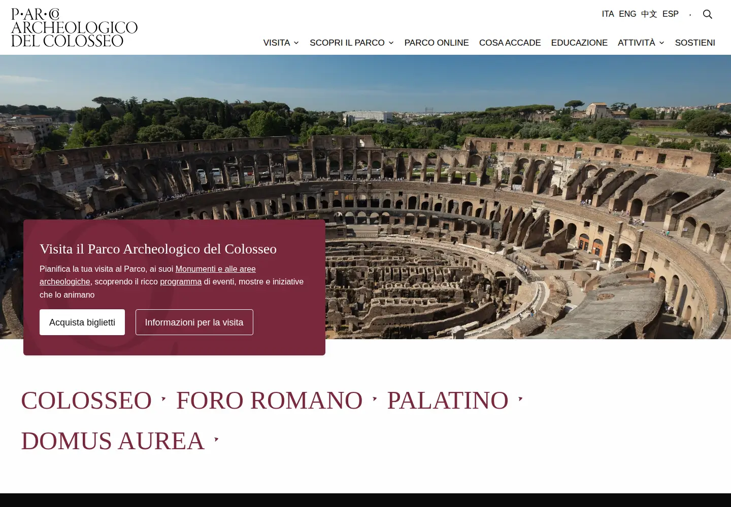 Captured homepage of colosseo.it in the current scan