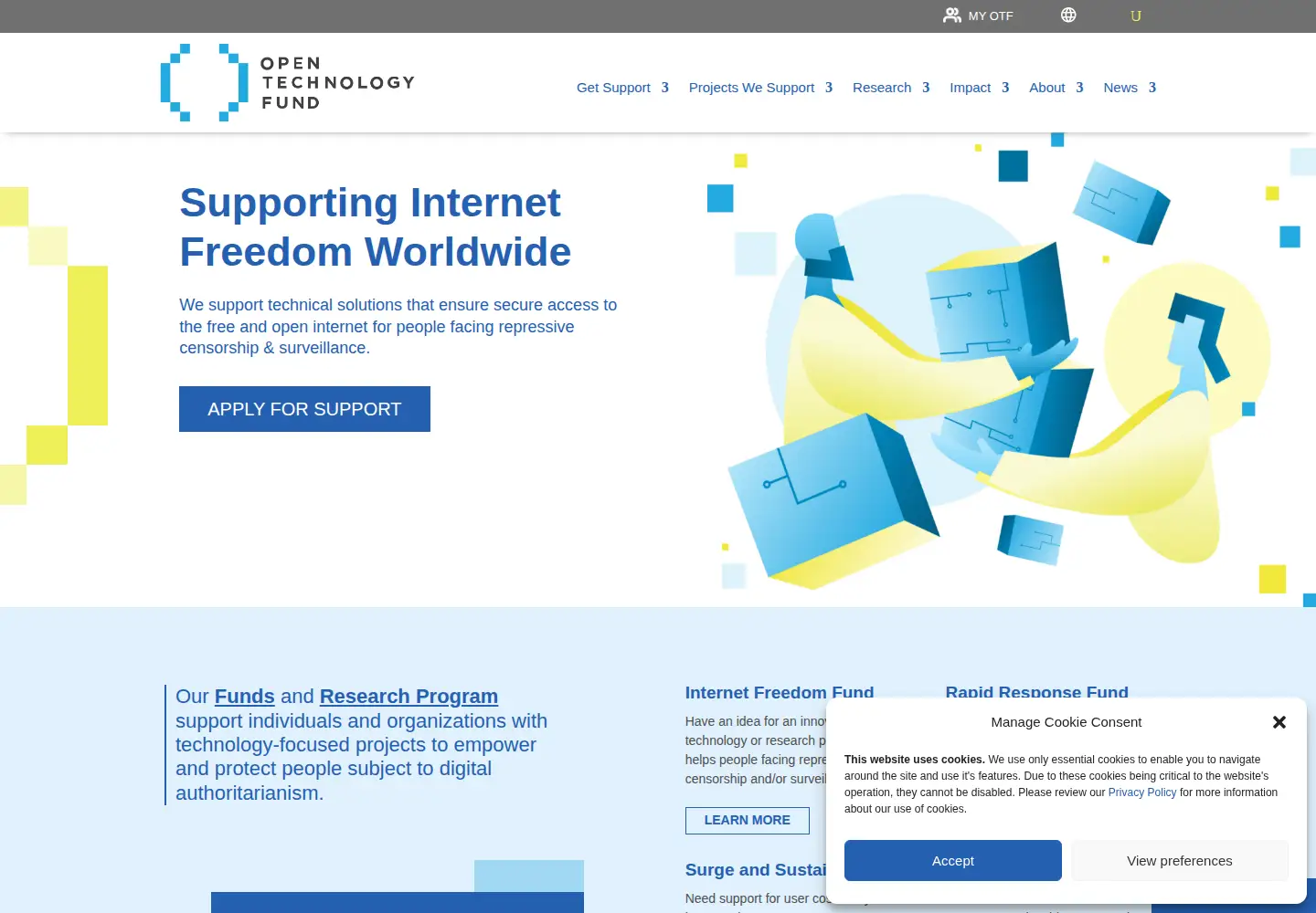 Captured homepage of opentechfund.org in the current scan