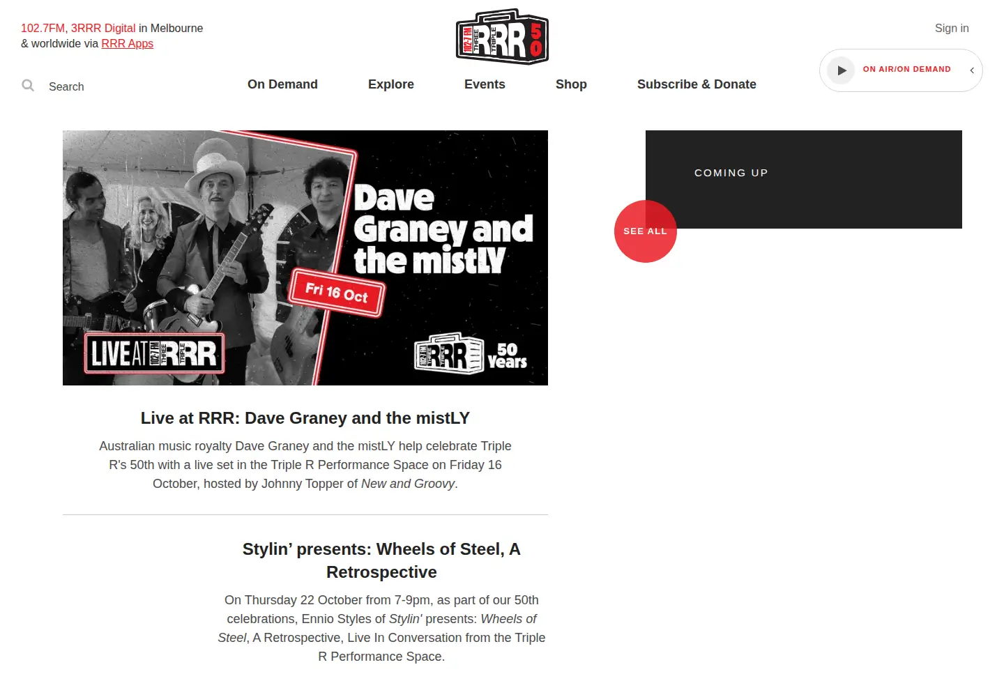 Captured homepage of rrr.org.au in the current scan