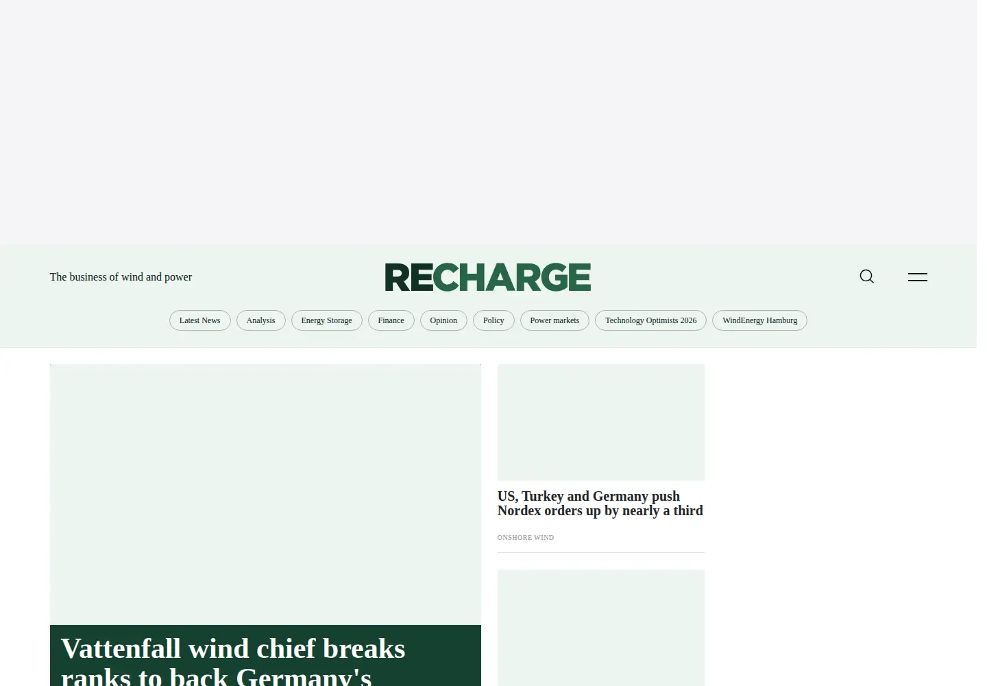 Captured homepage of rechargenews.com in the current scan