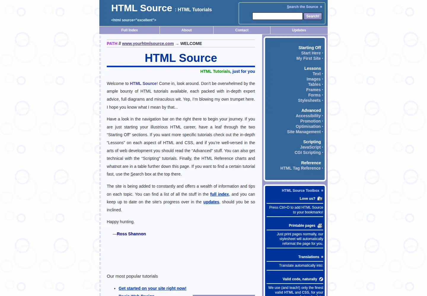 Screenshot of yourhtmlsource.com
