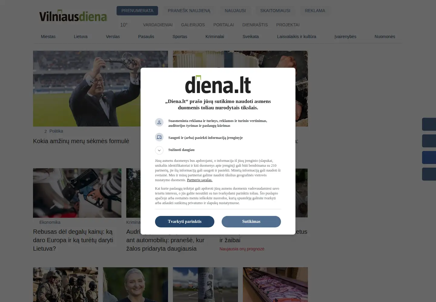 Captured homepage of diena.lt in the current scan