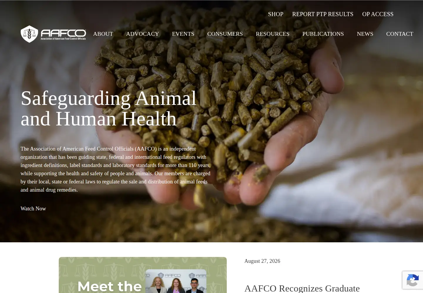 Captured homepage of aafco.org in the current scan