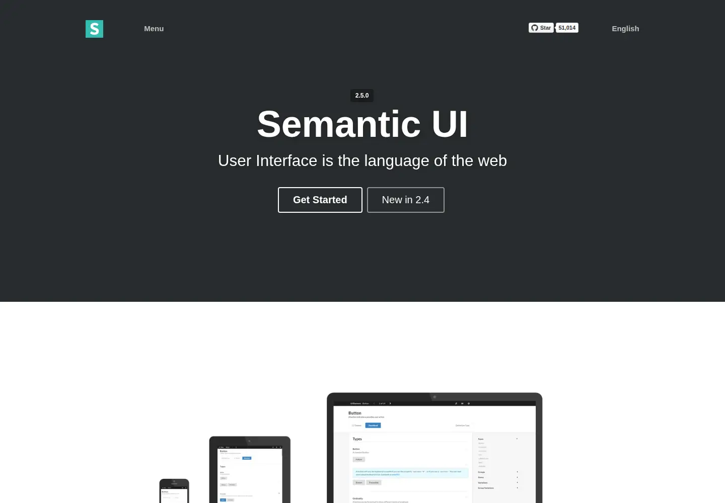 Screenshot of semantic-ui.com