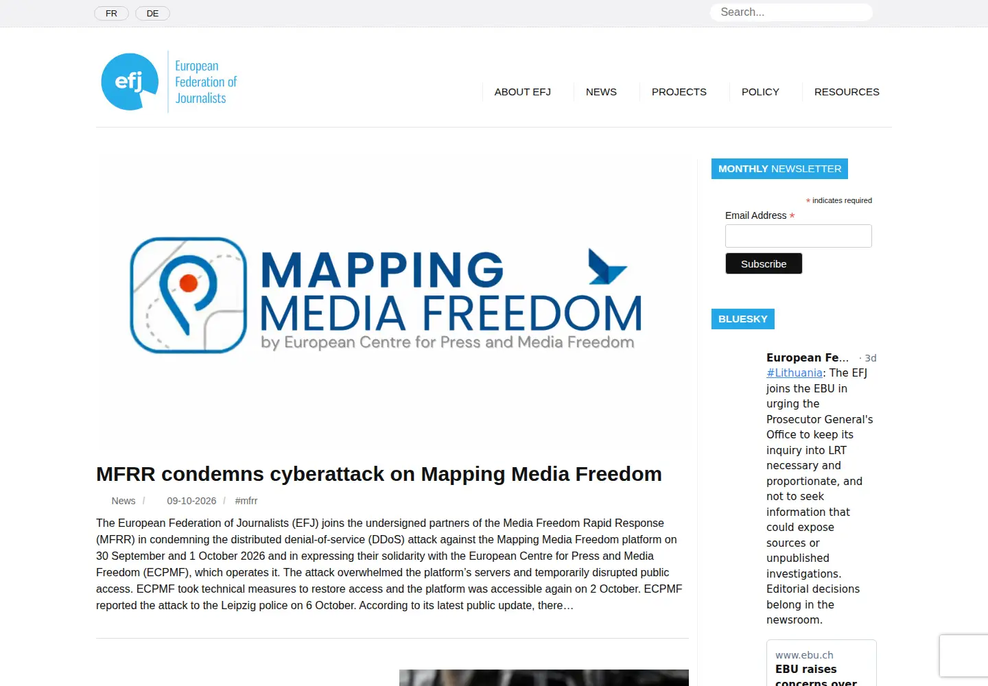 Screenshot of europeanjournalists.org