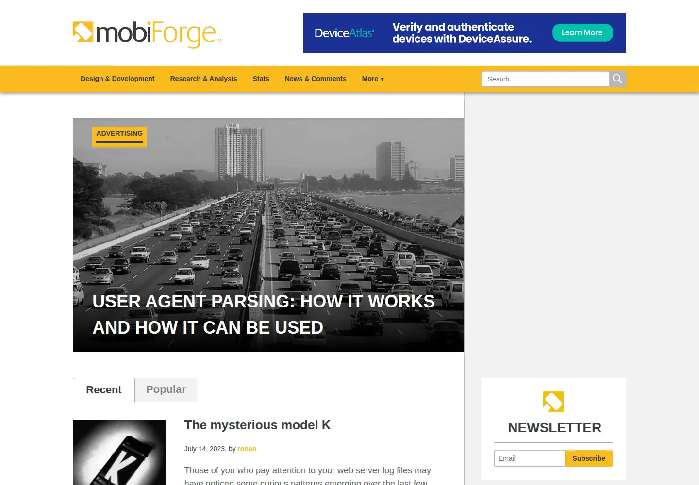 Captured homepage of mobiforge.com in the current scan