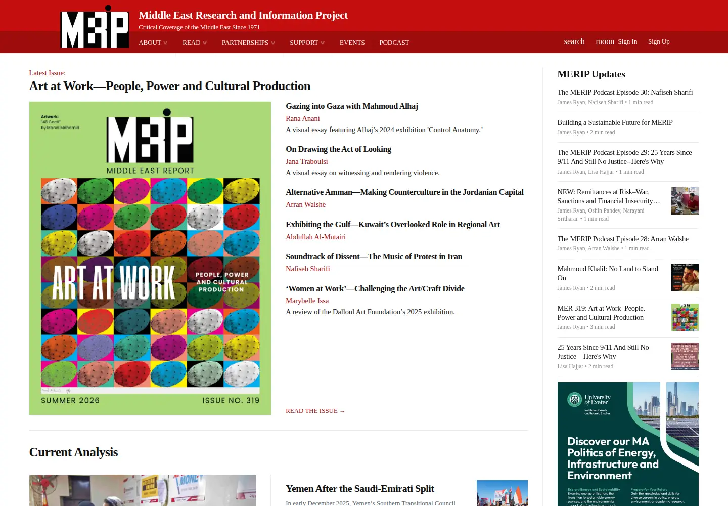 Captured homepage of merip.org in the current scan