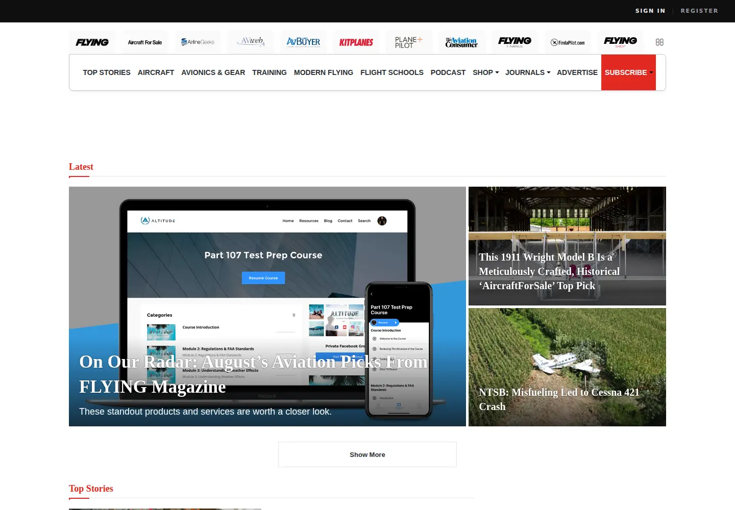 Captured homepage of flyingmag.com in the current scan