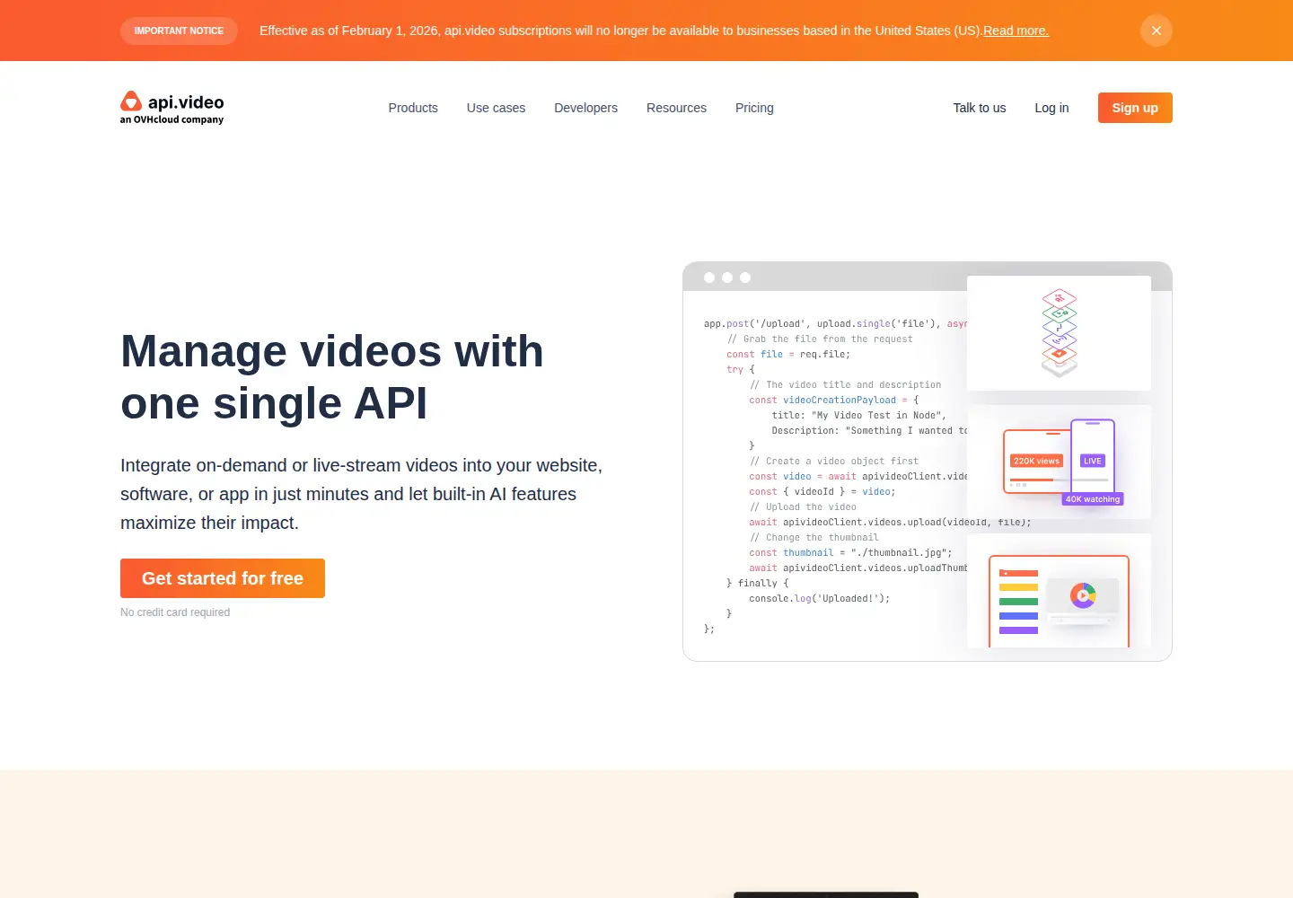 Screenshot of api.video