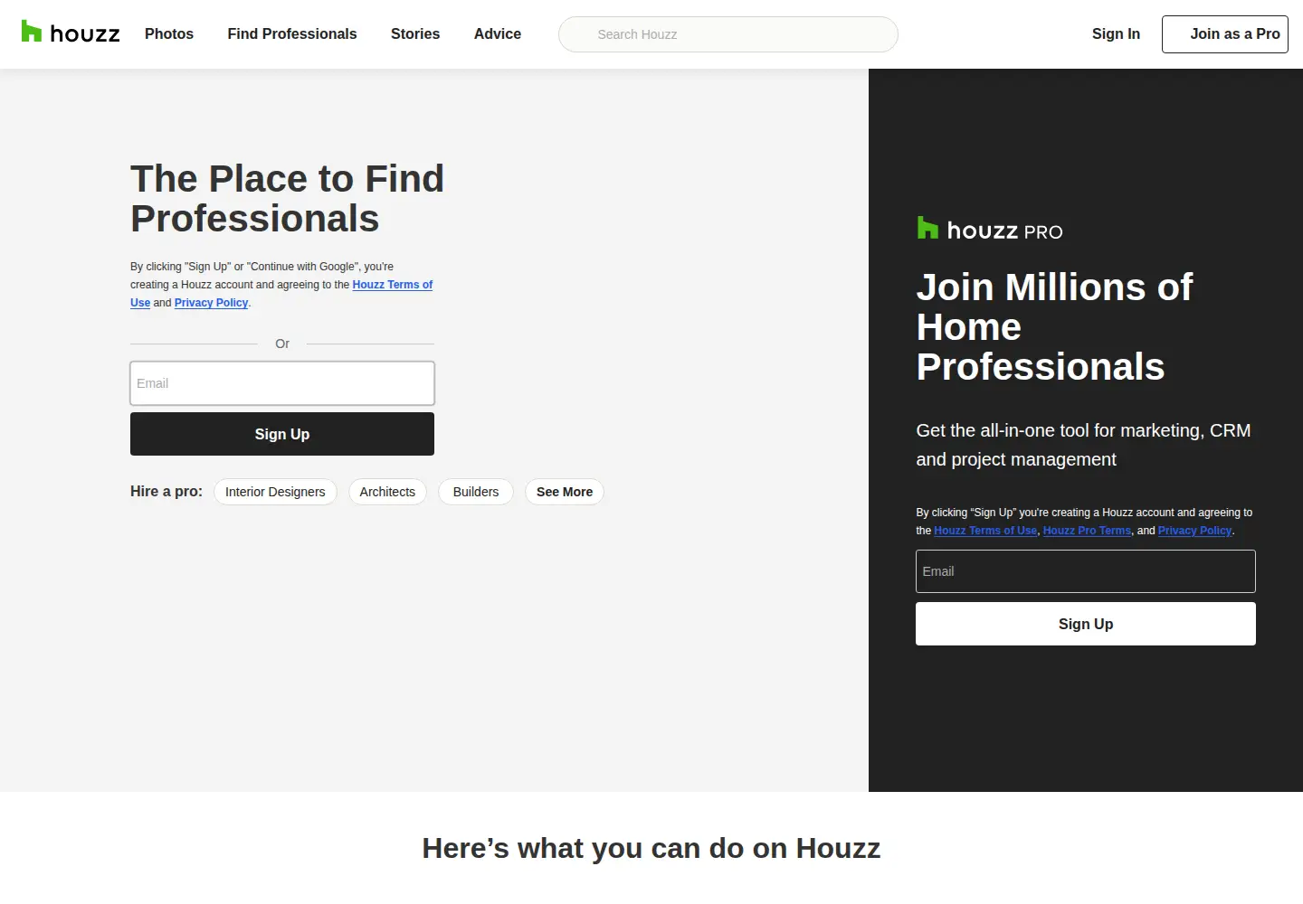 Captured homepage of houzz.co.uk in the current scan