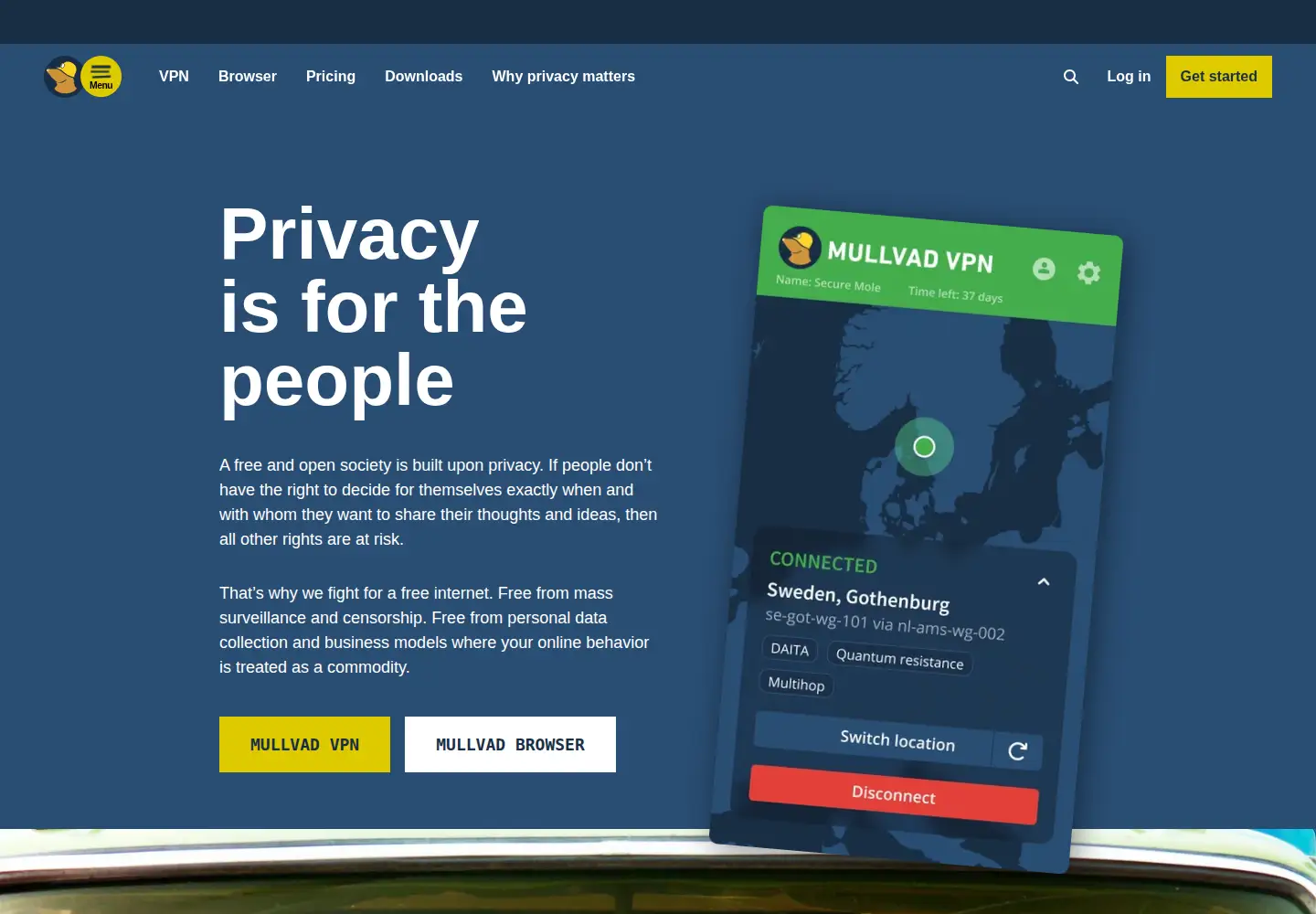 Captured homepage of mullvad.net in the current scan