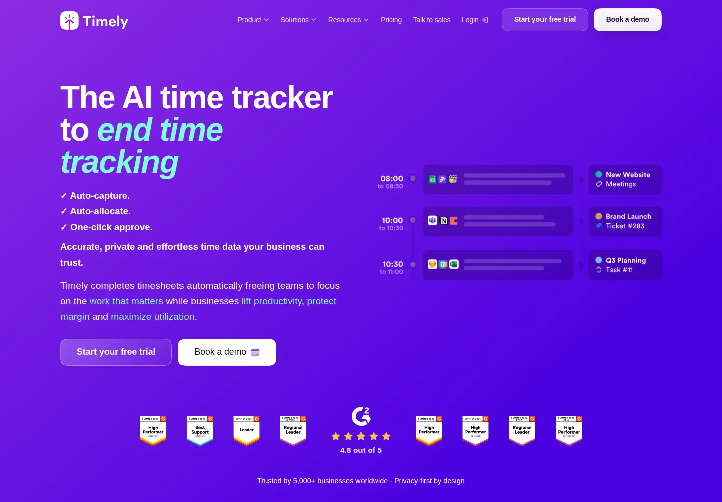 Screenshot of timelyapp.com