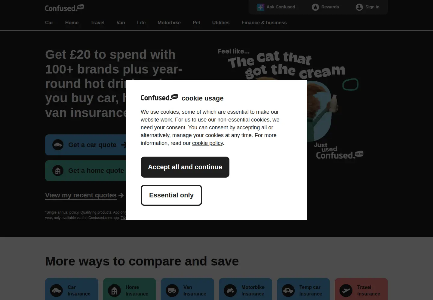 Captured homepage of confused.com in the current scan