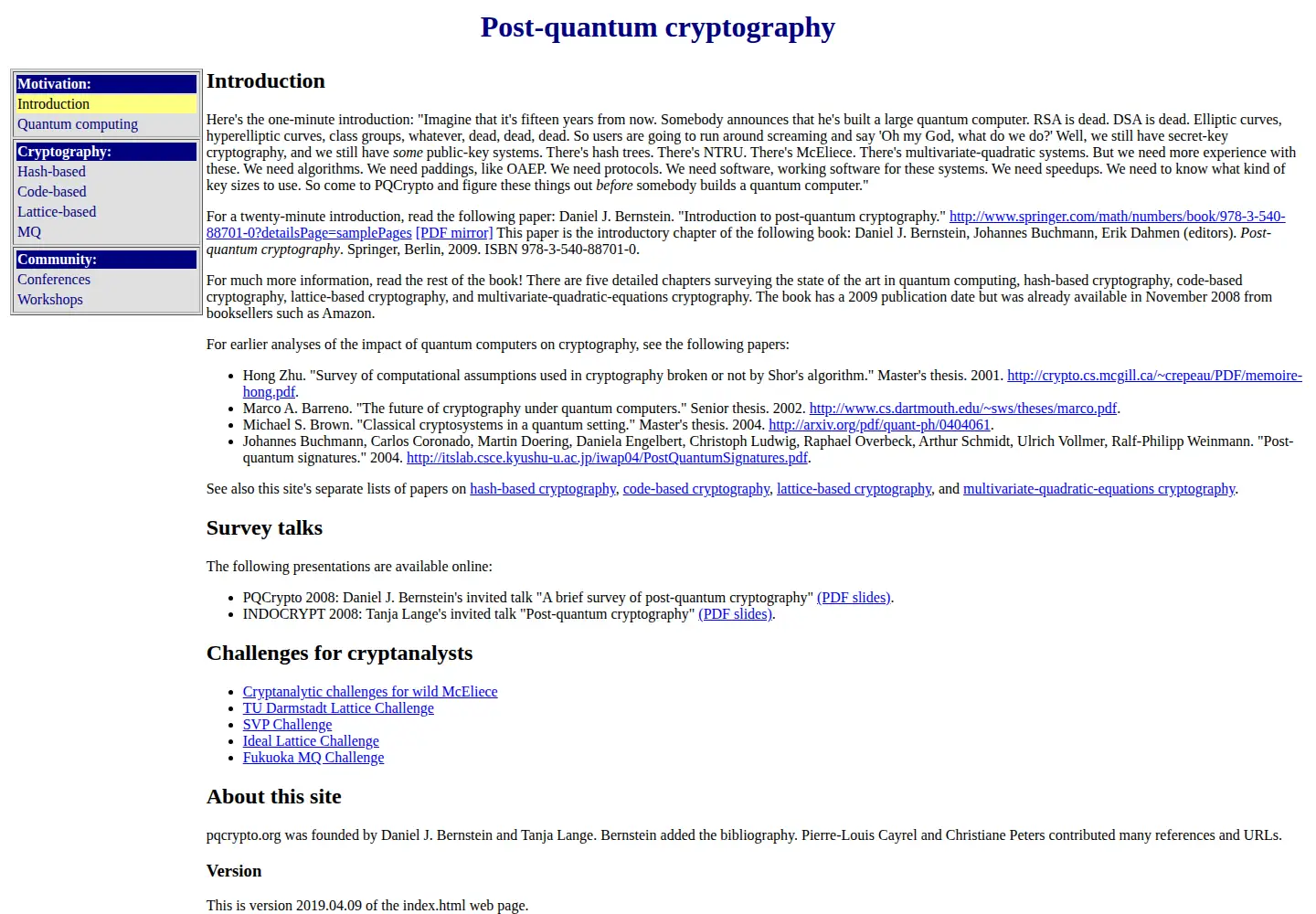Screenshot of pqcrypto.org