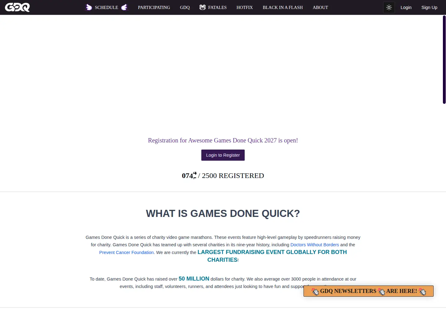 Captured homepage of gamesdonequick.com in the current scan