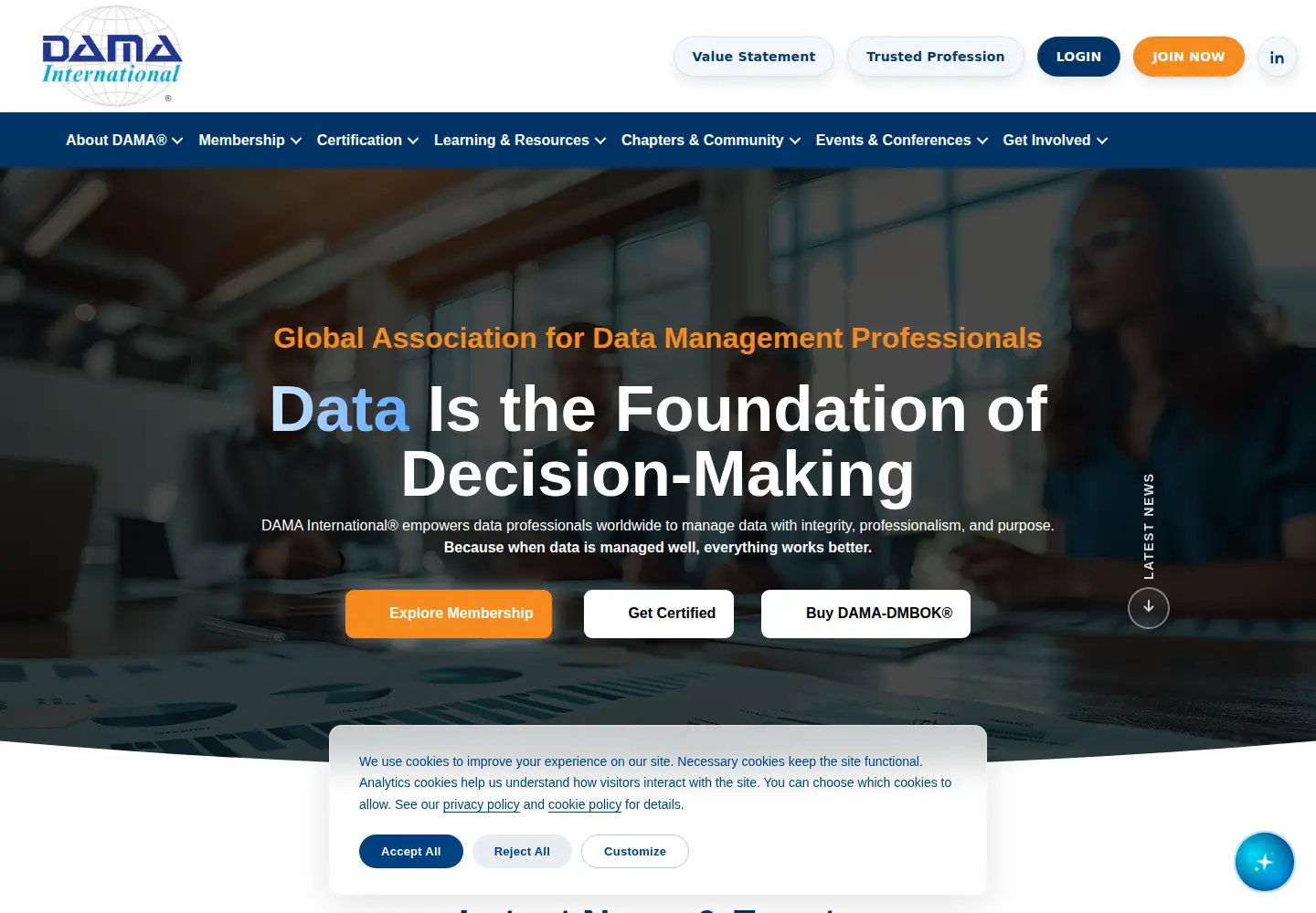 Captured homepage of dama.org in the current scan