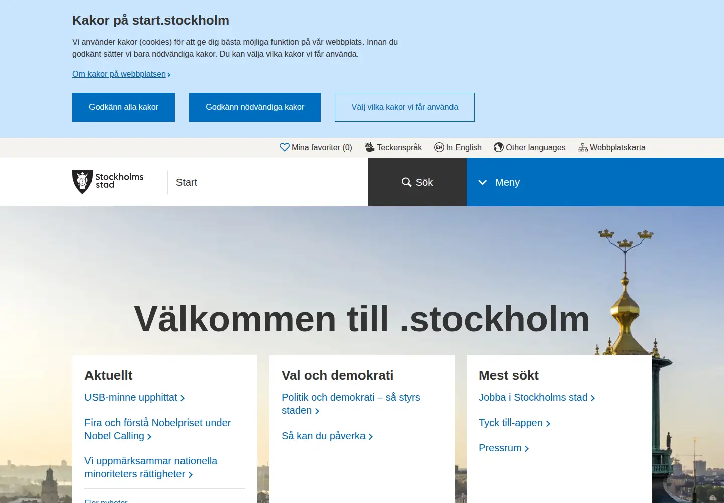 Screenshot of start.stockholm