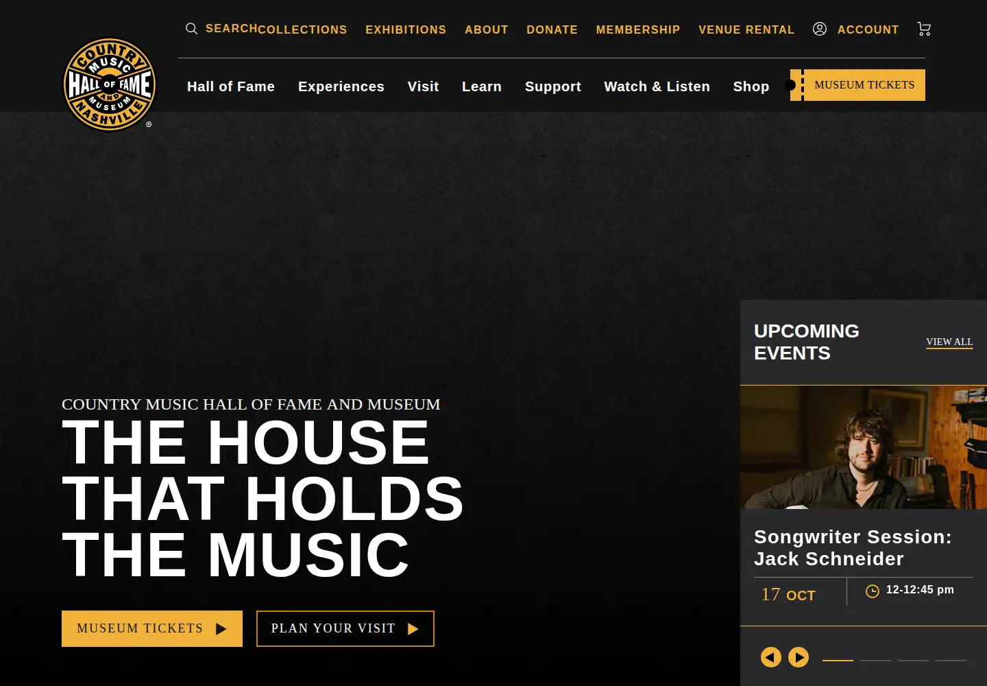 Captured homepage of countrymusichalloffame.org in the current scan