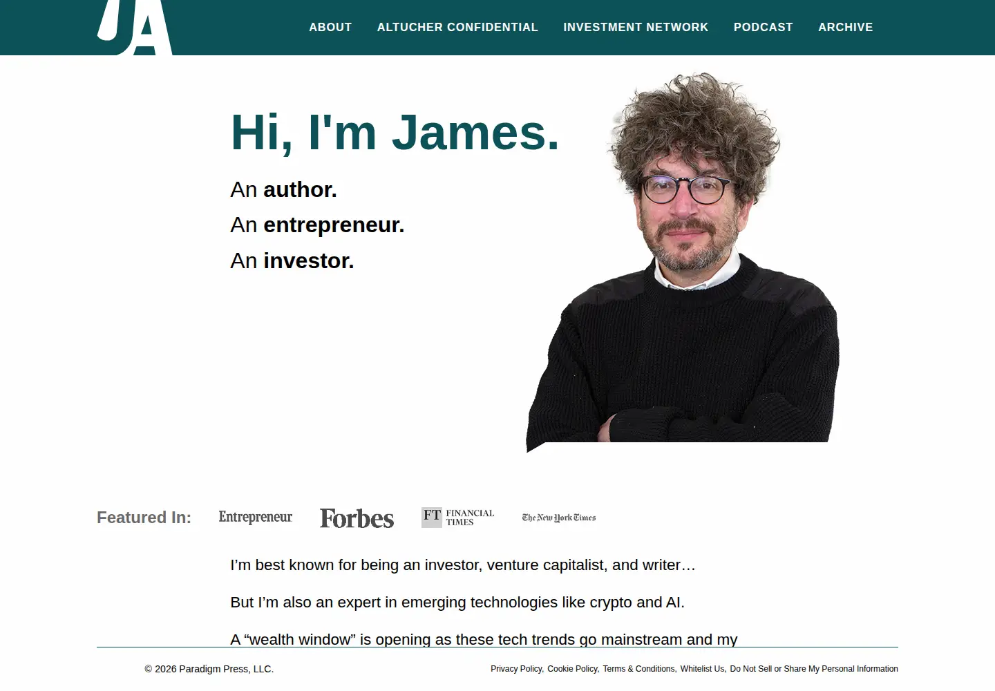 Captured homepage of jamesaltucher.com in the current scan