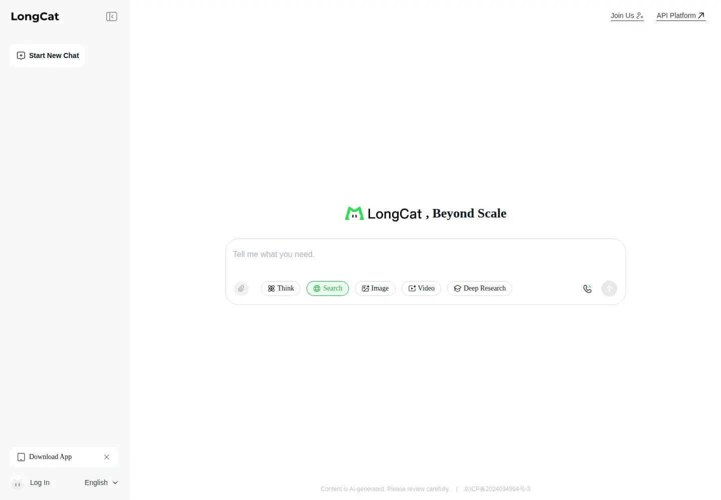 Screenshot of longcat.chat