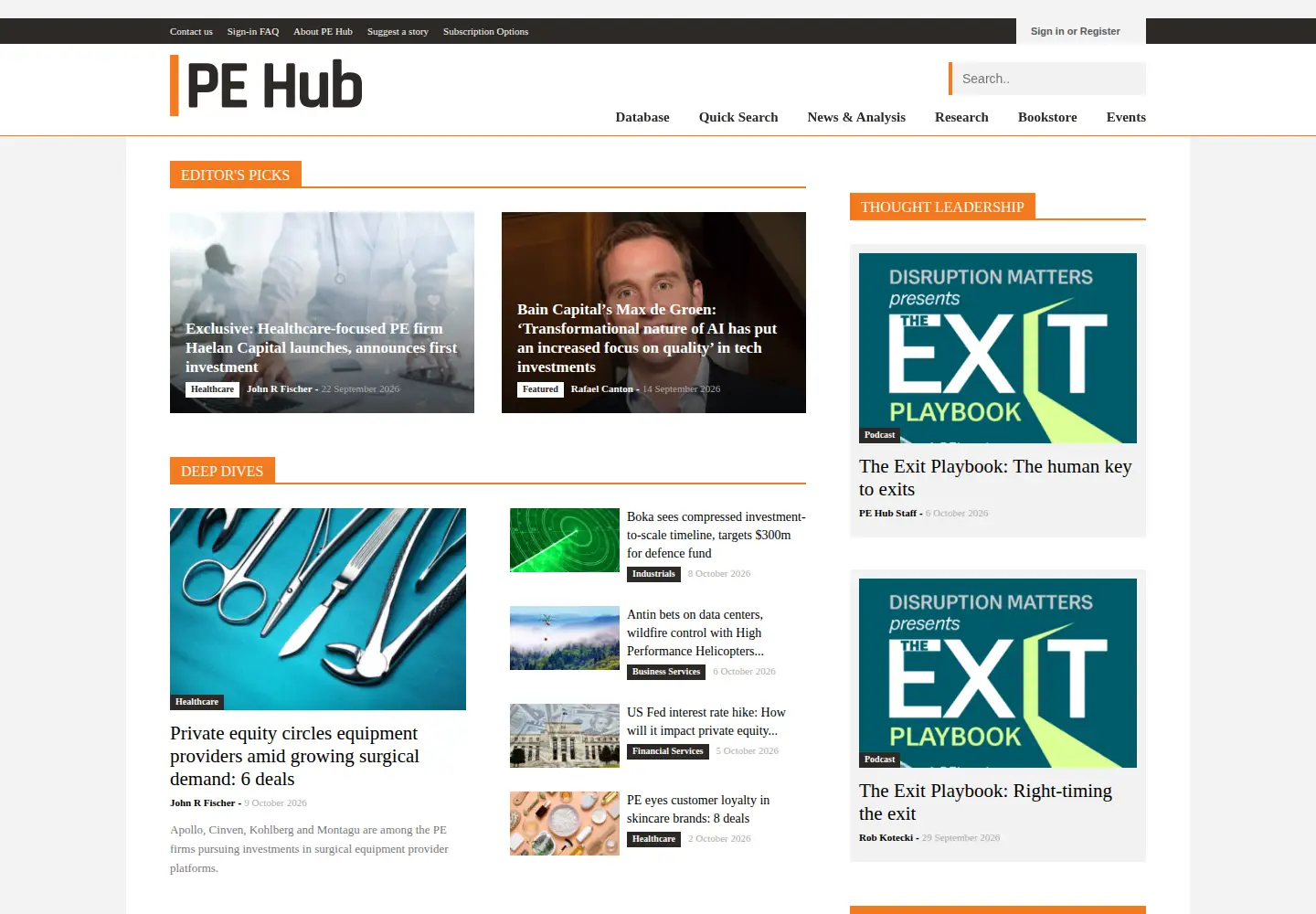 Captured homepage of pehub.com in the current scan