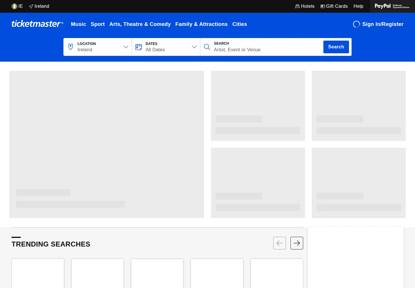 Captured homepage of ticketmaster.ie in the current scan