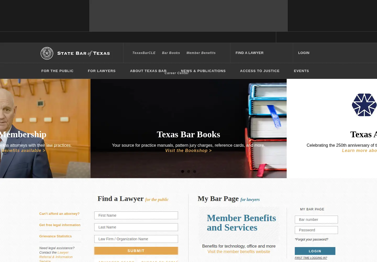 Captured homepage of texasbar.com in the current scan