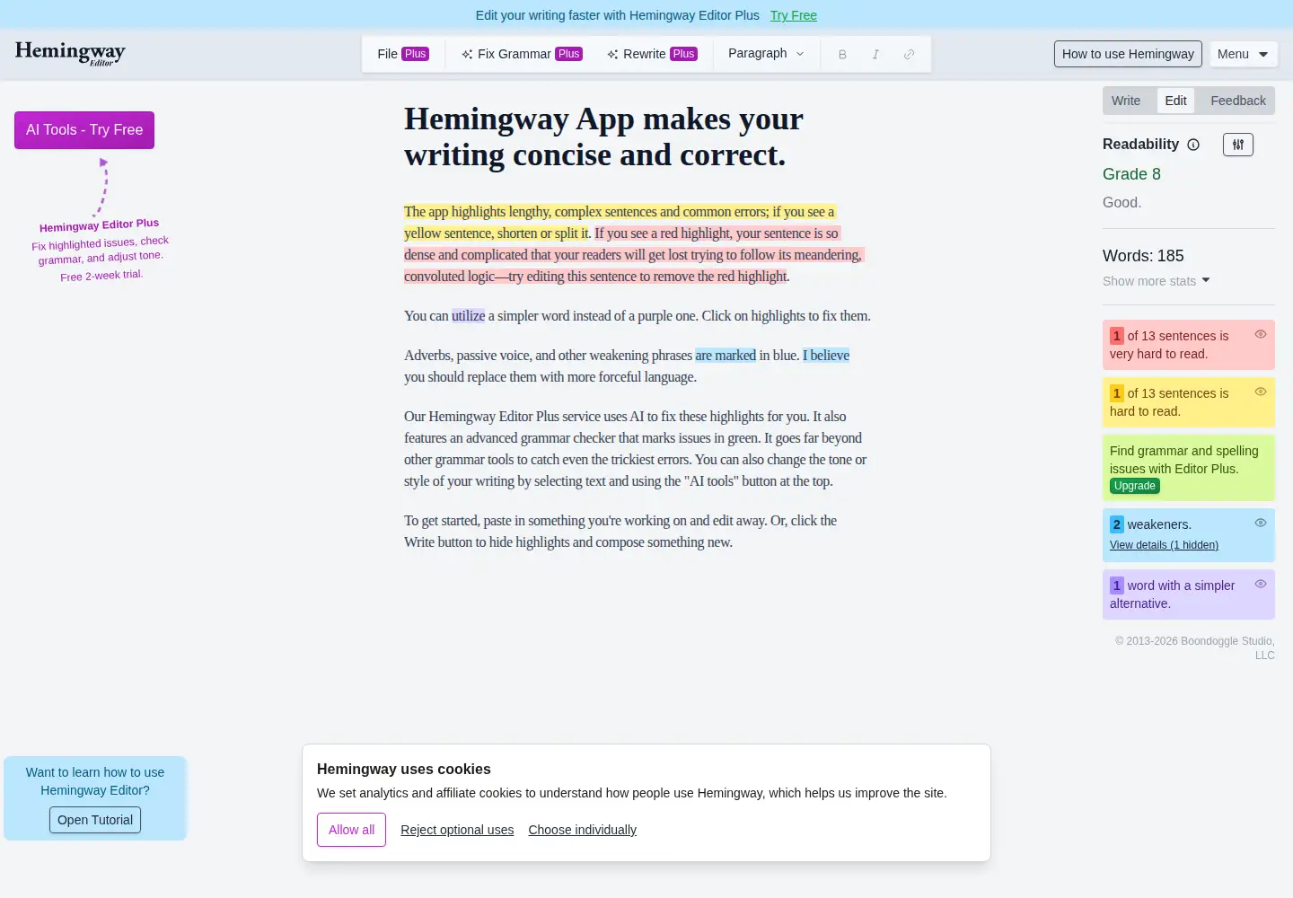 Screenshot of hemingwayapp.com