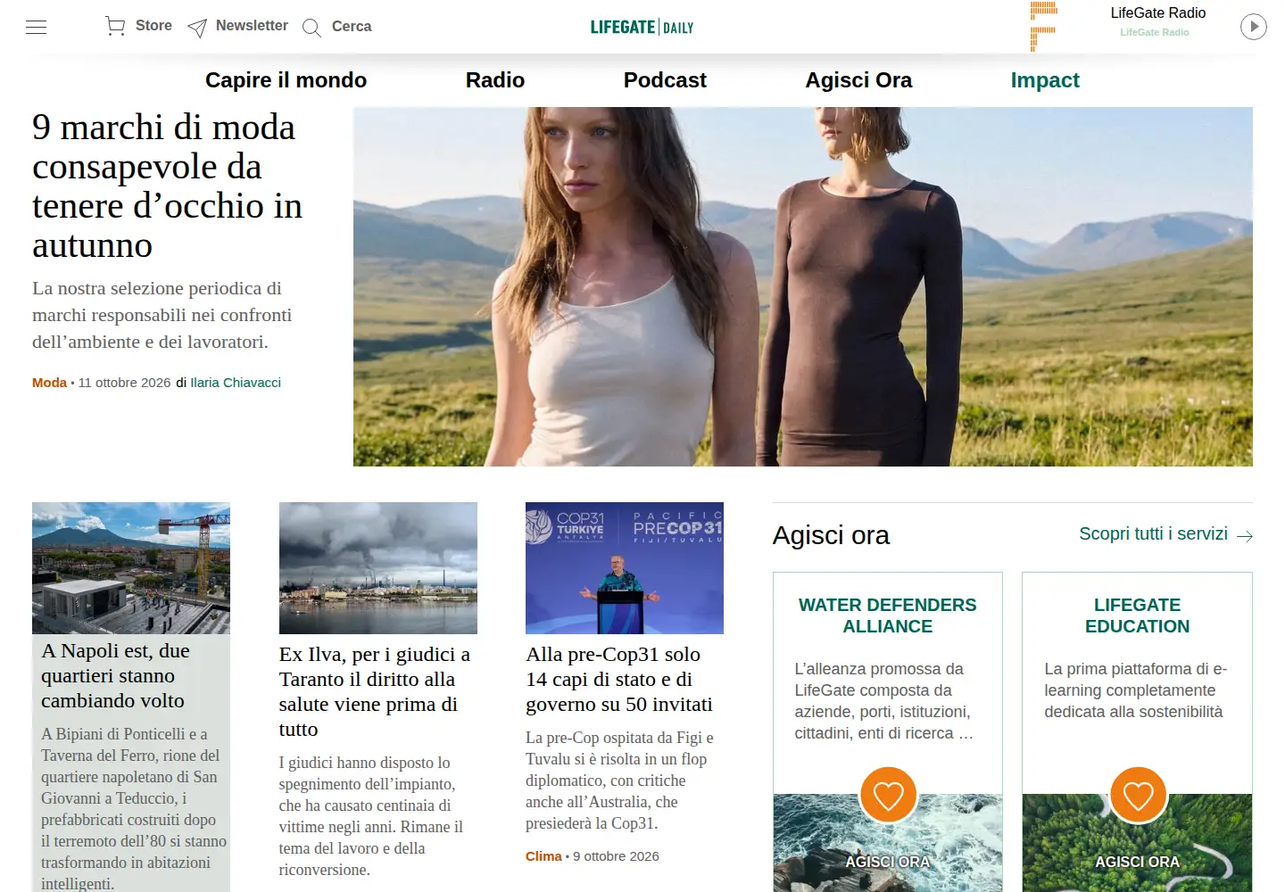 Captured homepage of lifegate.it in the current scan
