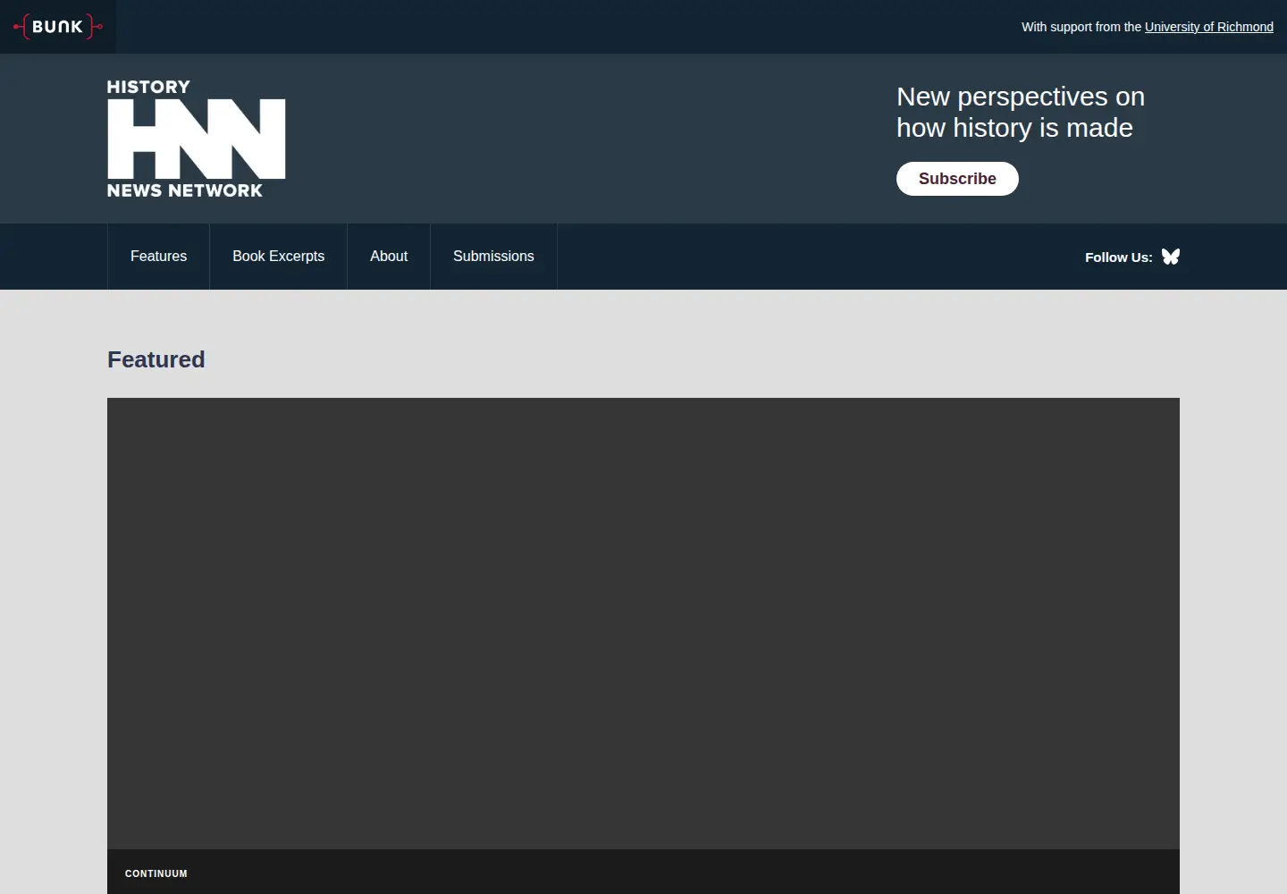 Captured homepage of historynewsnetwork.org in the current scan