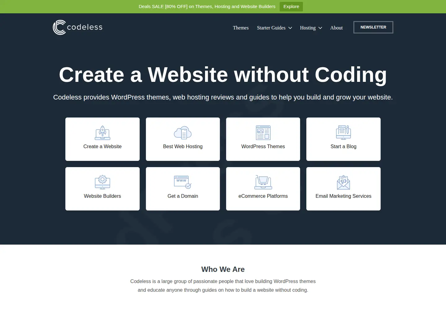 Captured homepage of codeless.co in the current scan