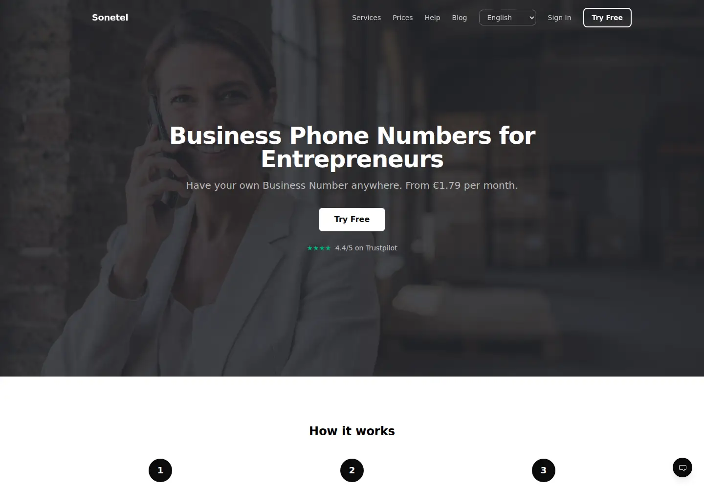 Screenshot of sonetel.com