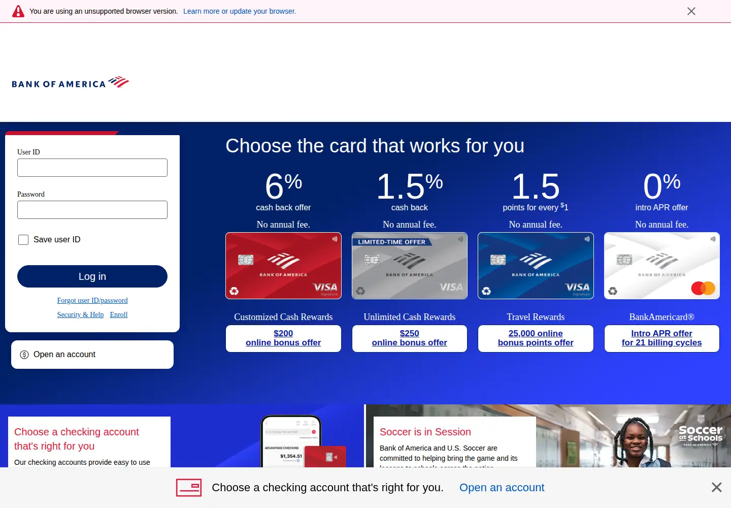 Captured homepage of bofa.com in the current scan