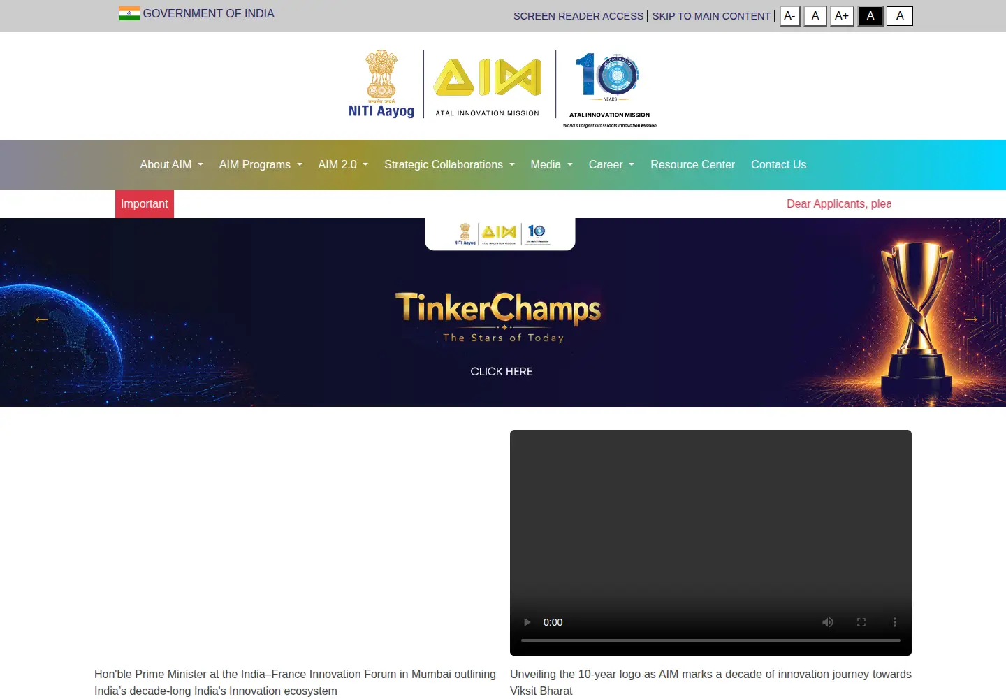Captured homepage of aim.gov.in in the current scan