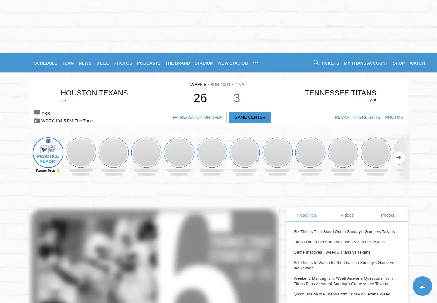 Captured homepage of tennesseetitans.com in the current scan