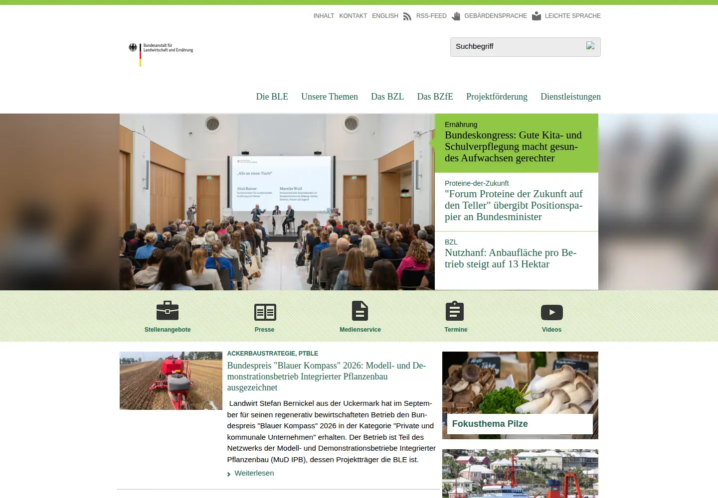 Captured homepage of ble.de in the current scan