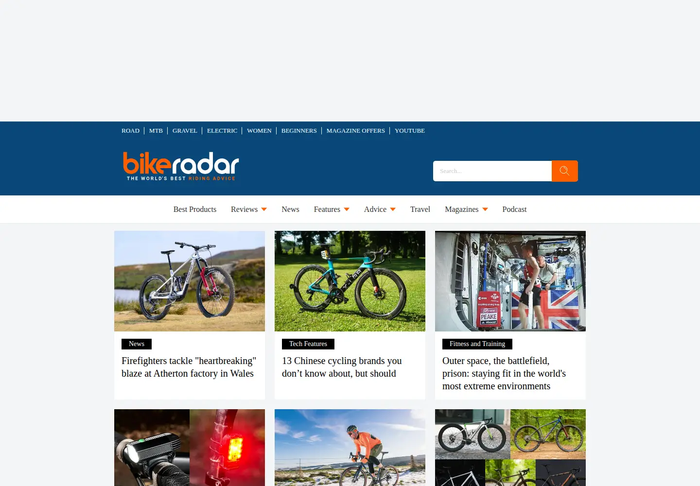 Screenshot of bikeradar.com