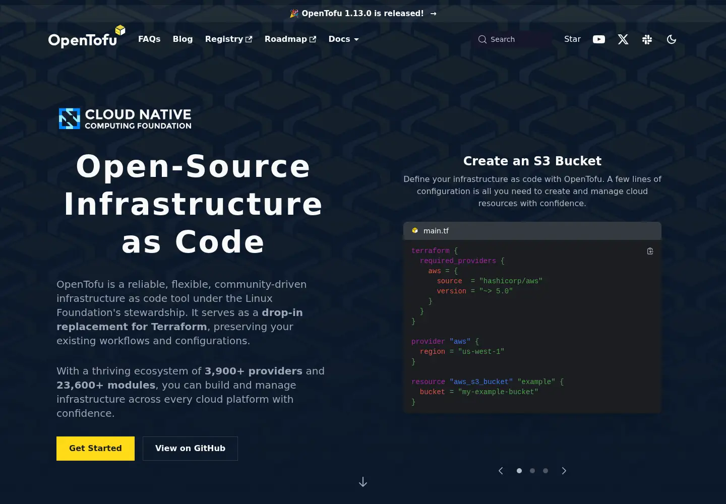 Screenshot of opentofu.org