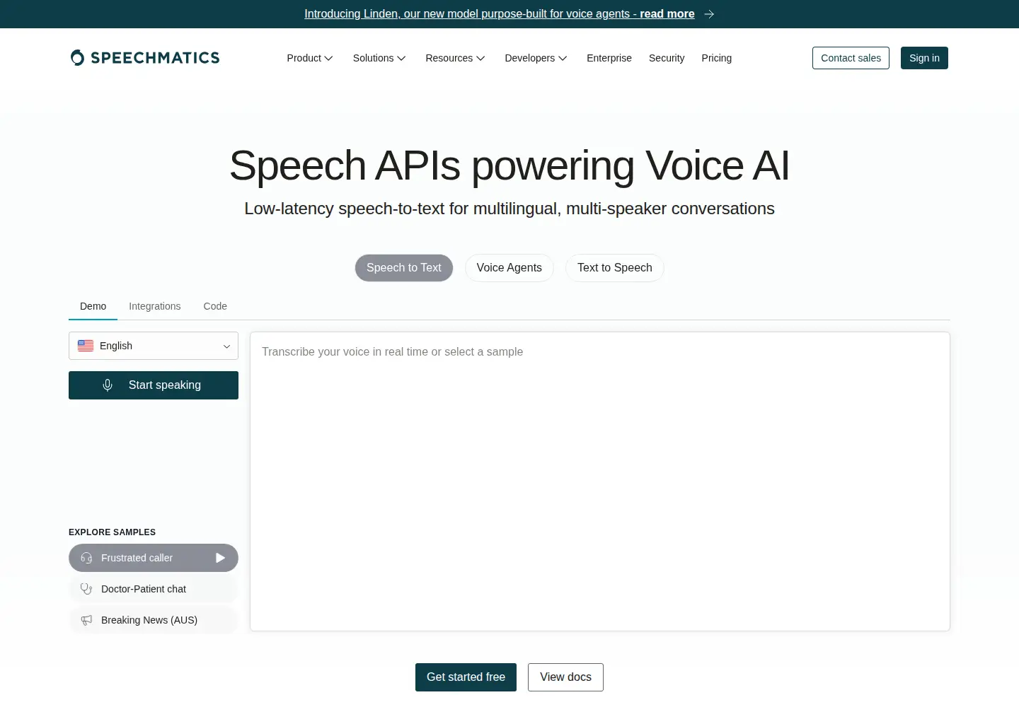Screenshot of speechmatics.com