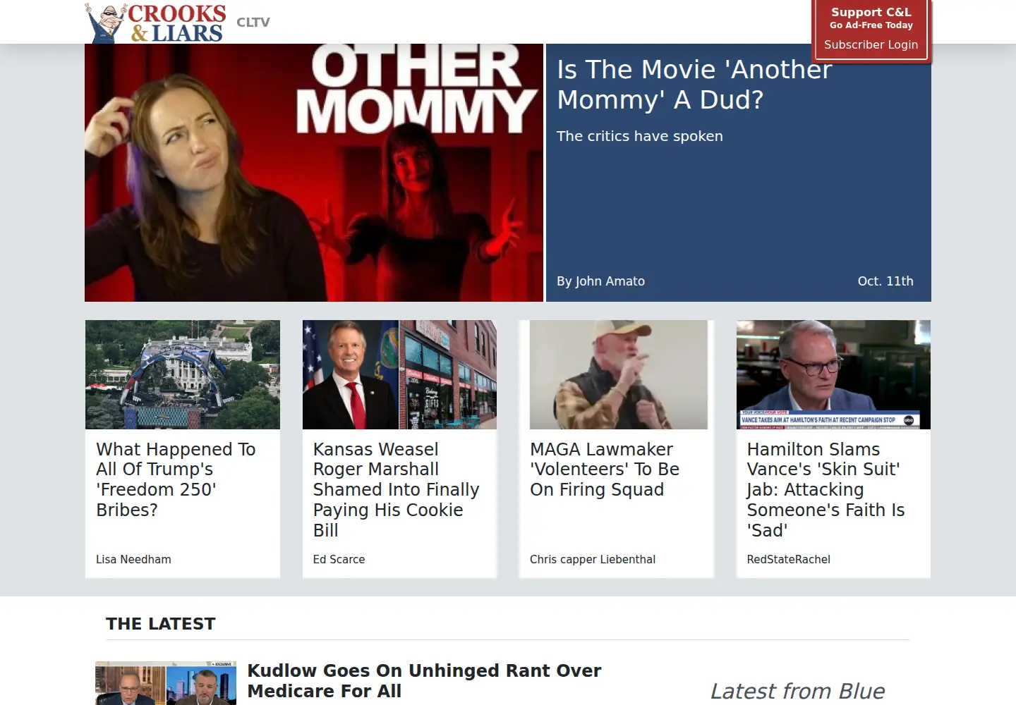 Captured homepage of crooksandliars.com in the current scan