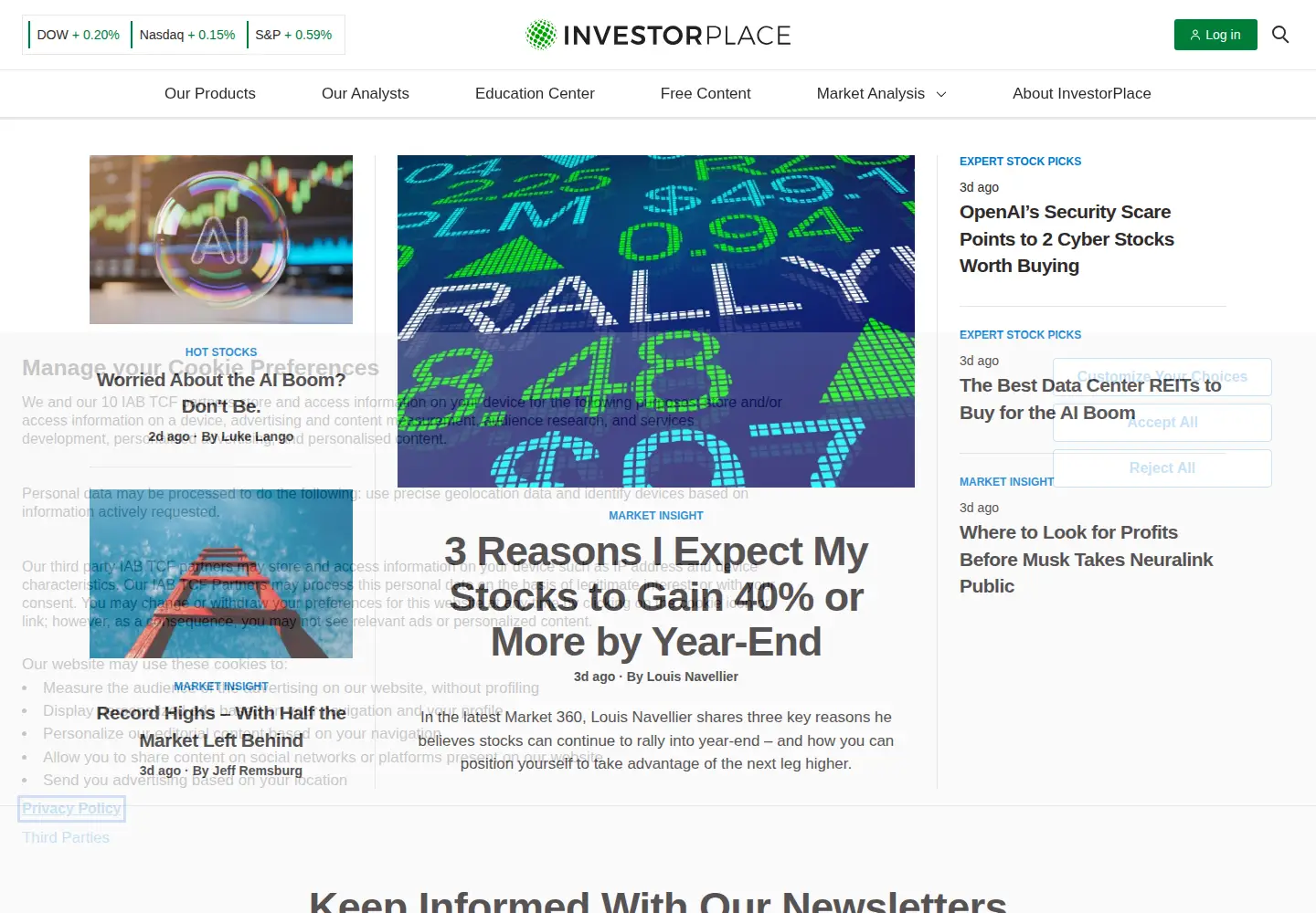 Captured homepage of investorplace.com in the current scan