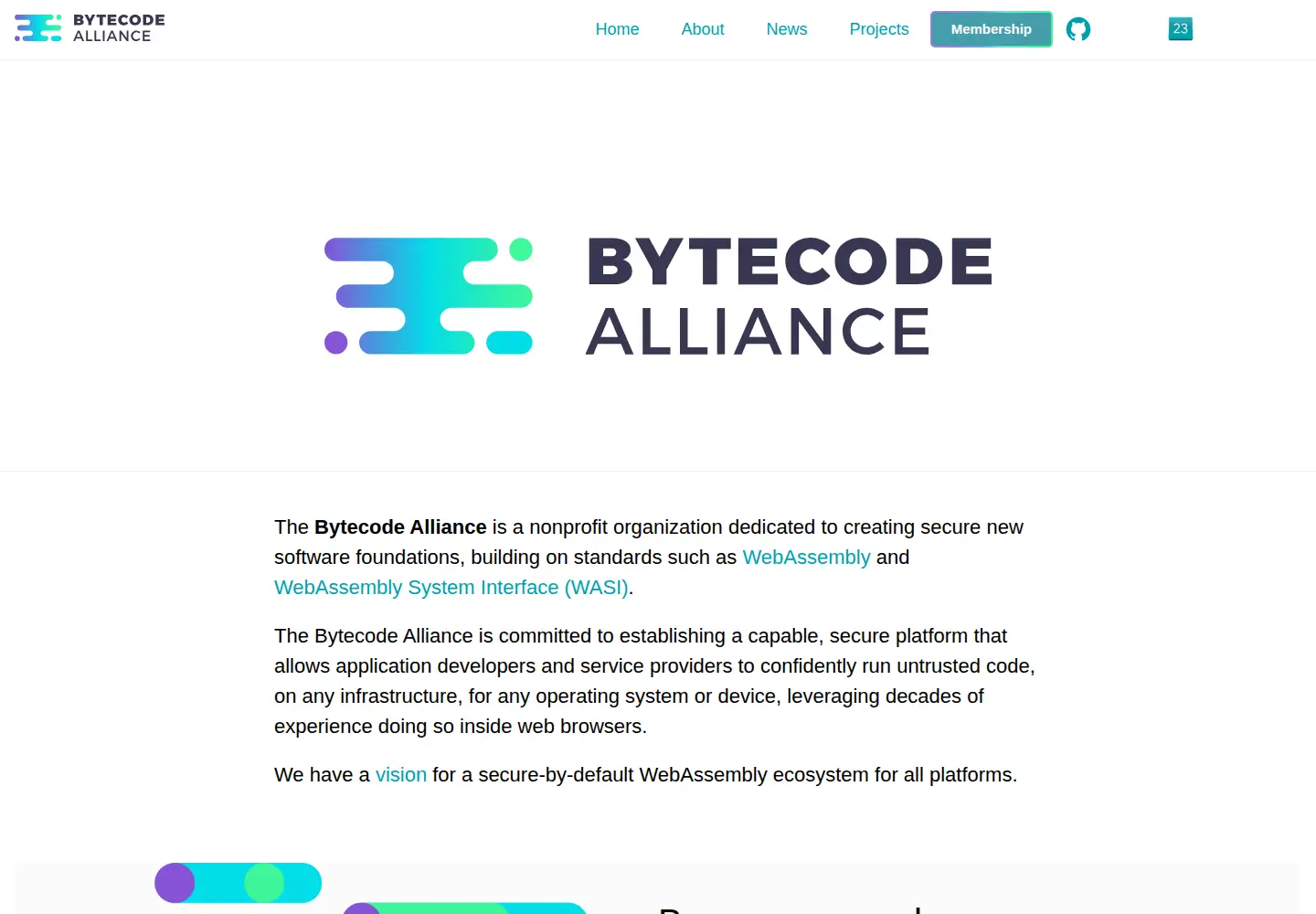 Captured homepage of bytecodealliance.org in the current scan