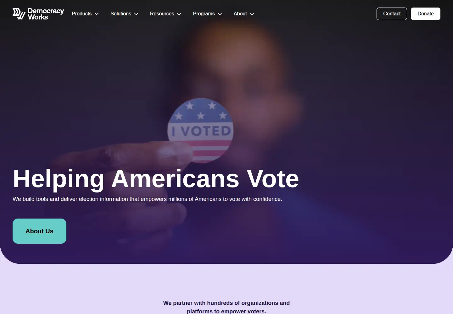 Captured homepage of democracy.works in the current scan