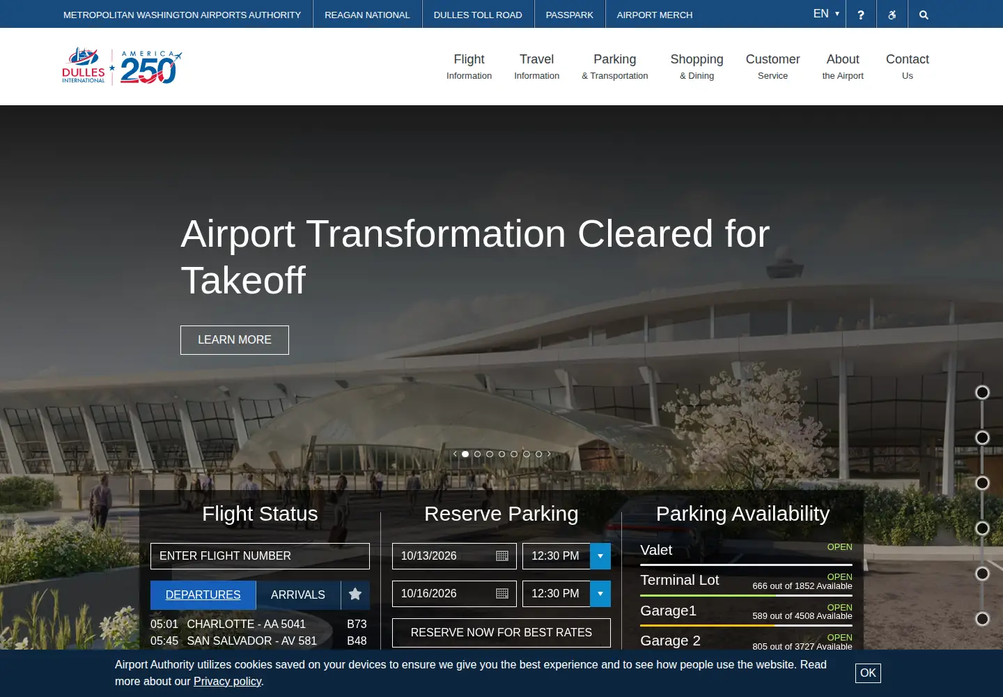 Screenshot of flydulles.com