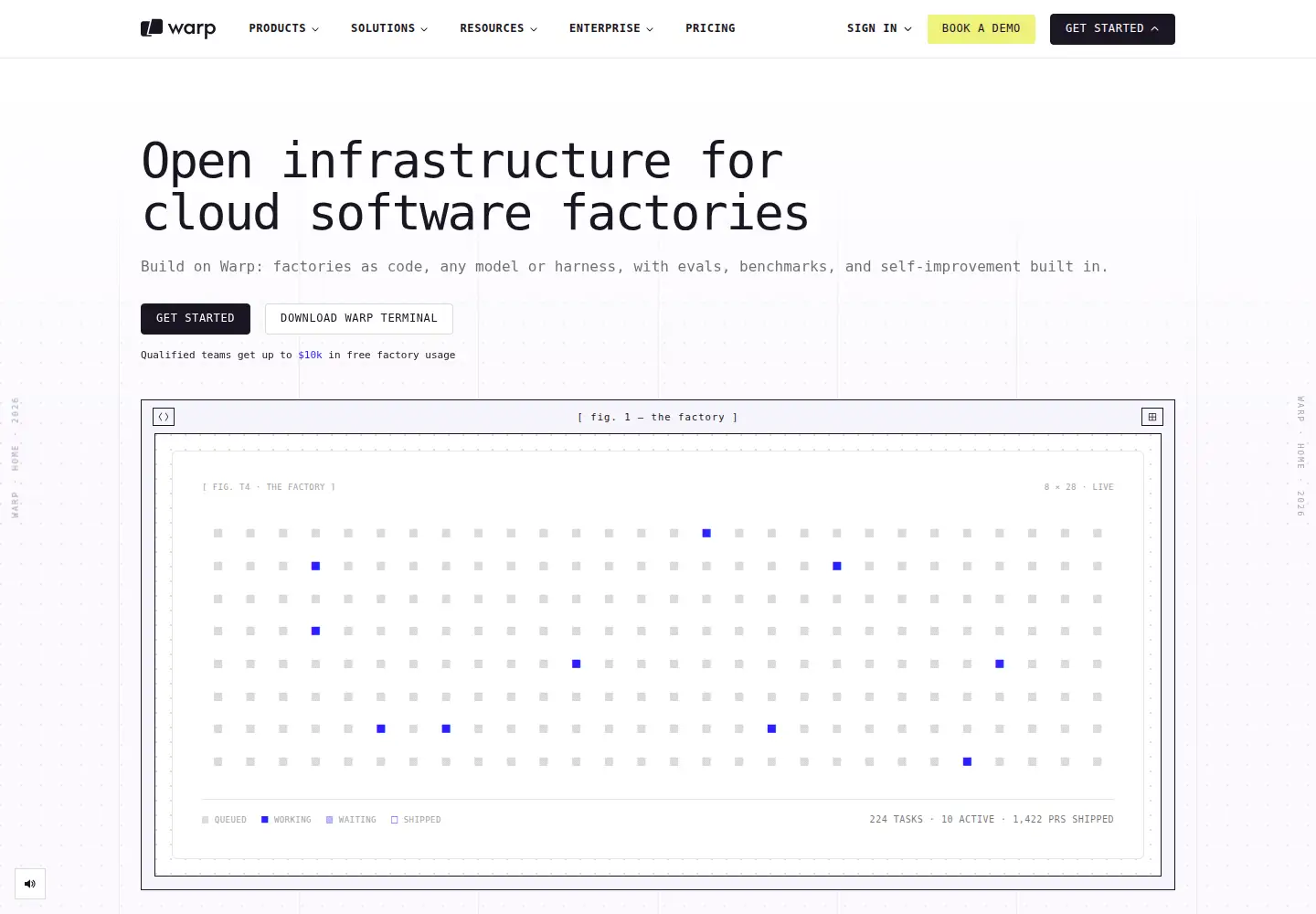 Captured homepage of warp.dev in the current scan