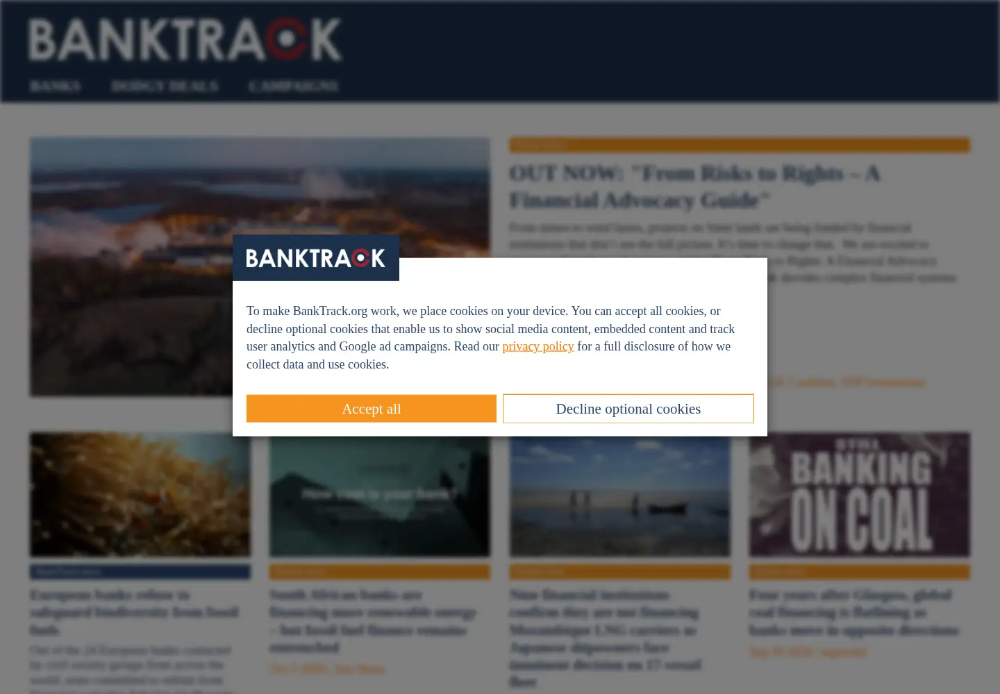 Captured homepage of banktrack.org in the current scan