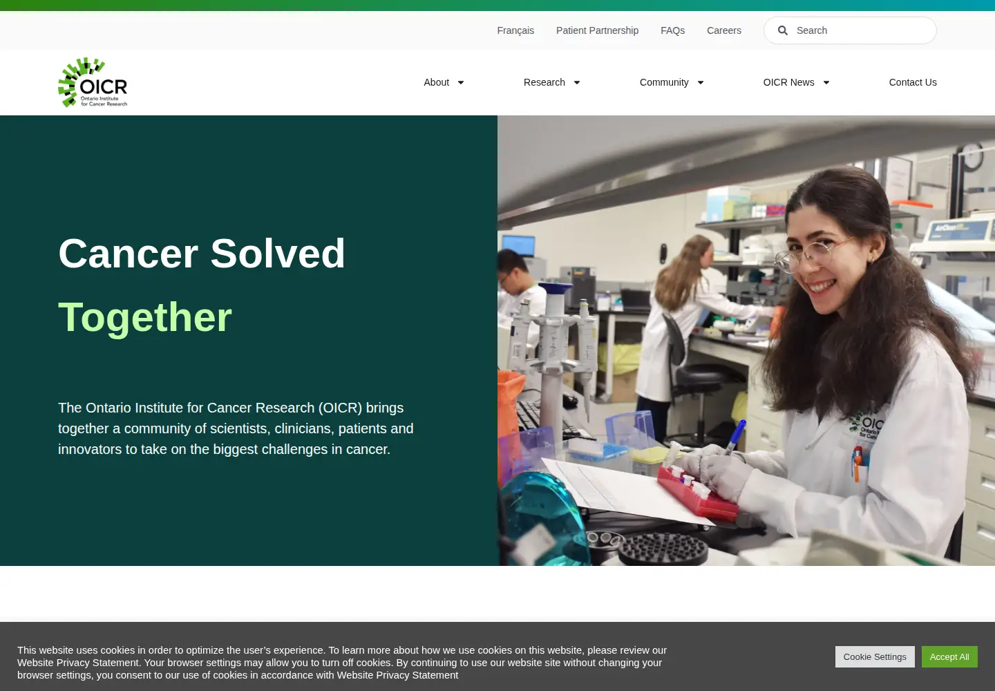 Captured homepage of oicr.on.ca in the current scan