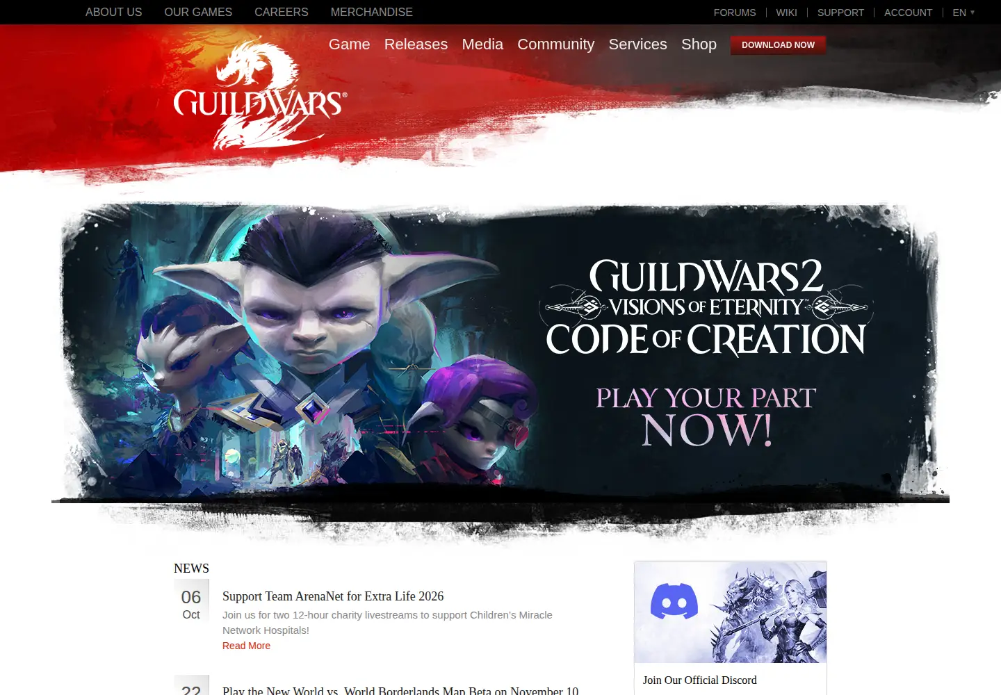 Captured homepage of guildwars2.com in the current scan