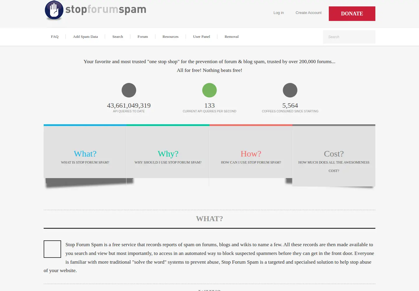 Screenshot of stopforumspam.com