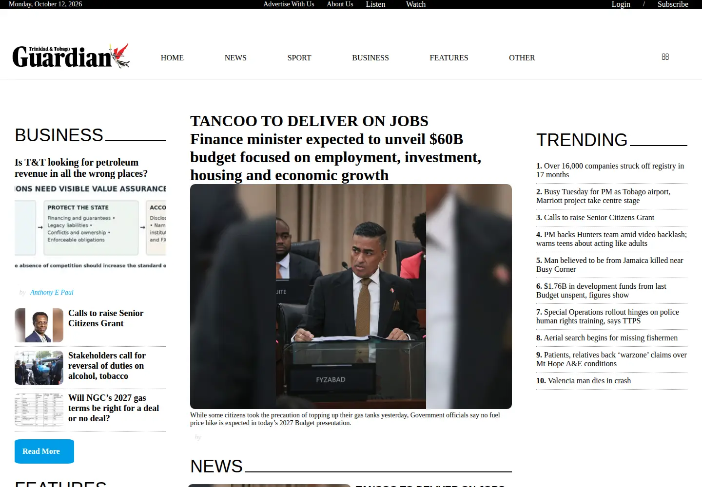 Screenshot of guardian.co.tt